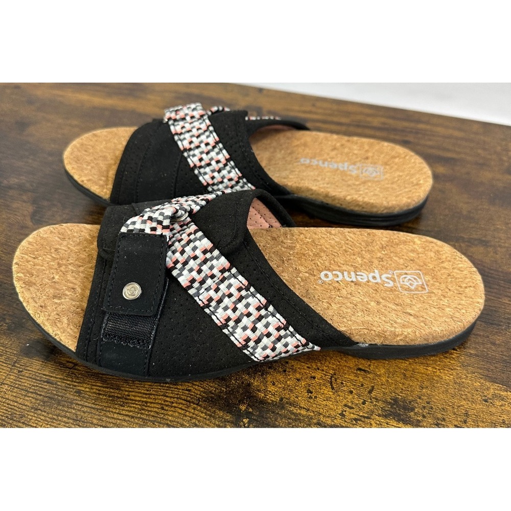 Spenco Women's Bonaire Orthotic Slide Sandals Black Print Cork Size 9 B Comfort - Picture 4 of 11